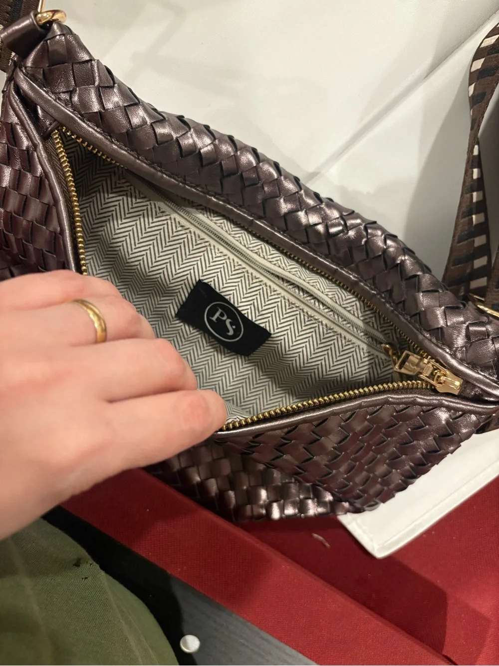 Woven Crossbody Bag with Wide Strap - Brown